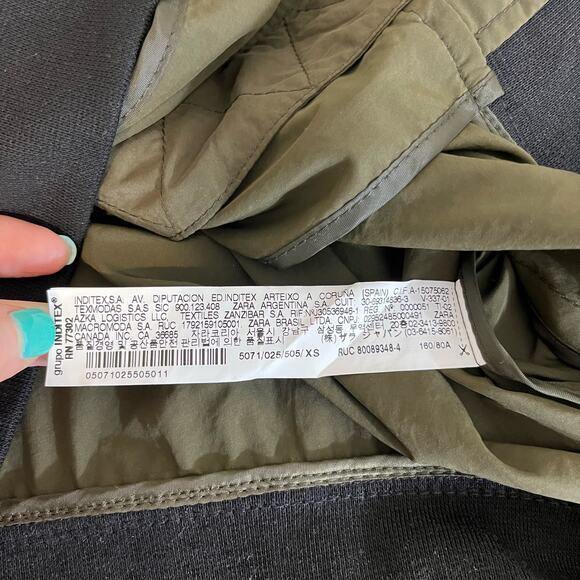 Zara Bomber Jacket Womens XS Olive Military Green Lightweight Varsity Minimalist - Picture 5 of 7